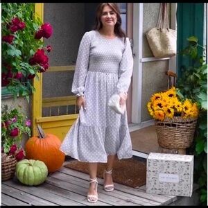Jillian Harris Grey and White polka dot dress brand new with tags size large